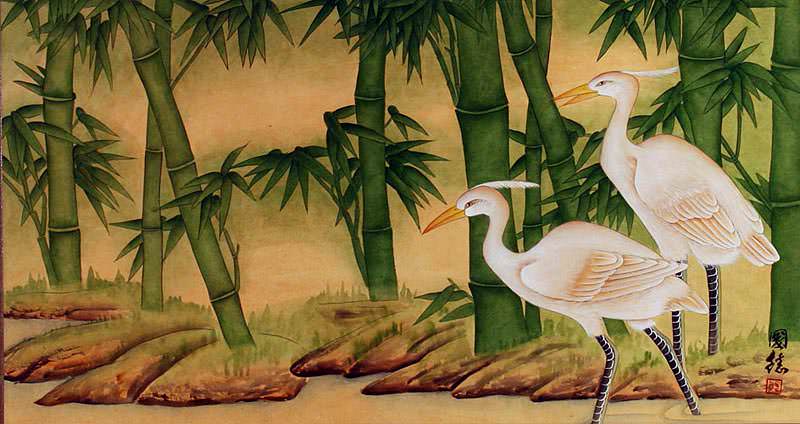 Egrets and Bamboo Painting