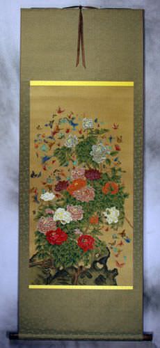 Flowers and Butterflies - Partial-Print Wall Scroll