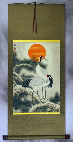 Antique-Style Cranes Wall Scroll