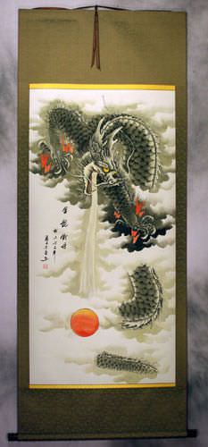 Golden Dragon Plays with a Ball of Lightning Wall Scroll