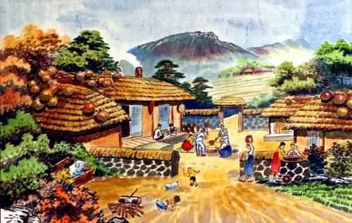 North Korean Village Painting