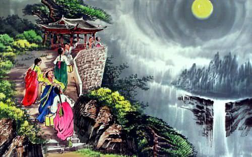 North Korean Beautiful Overlook Landscape Painting