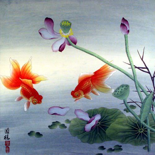 Gold Fish and Lotus Flower - Chinese Painting