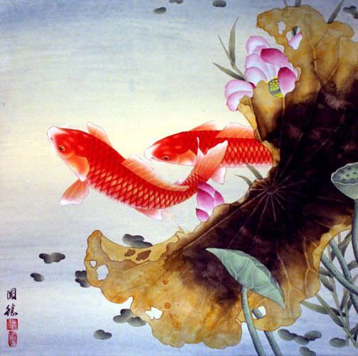 Koi Fish and Lotus Flower - Chinese Painting