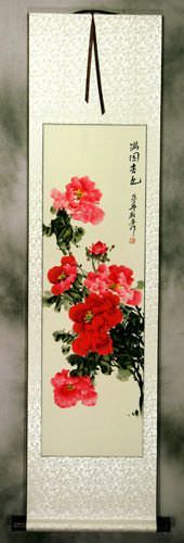 Pink and Red Peony Flower Wall Scroll