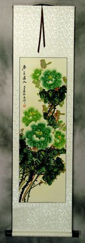 Green Peony Flower Wall Scroll