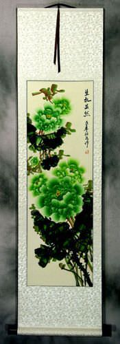 Green Peony Flower Wall Scroll