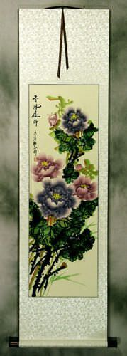 Purple Peony Flower Wall Scroll
