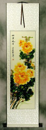 Yellow Peony Flower Wall Scroll