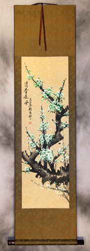 Colorful Green Plum Blossom Wall Scroll