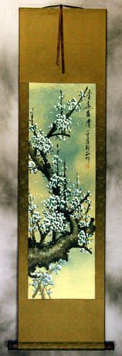 Colorful Reddish-Pink Plum Blossom Wall Scroll