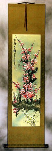Colorful Golden-Yellow Plum Blossom Wall Scroll