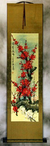 Colorful Red Plum Blossom Wall Scroll
