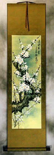 Colorful White Plum Blossom Wall Scroll