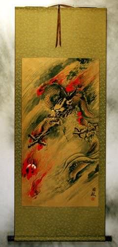 Flying Chinese Dragon - Asian Wall Scroll