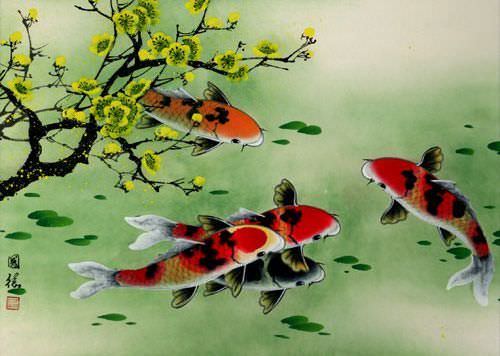 Koi Fish & Plum Blossom Painting