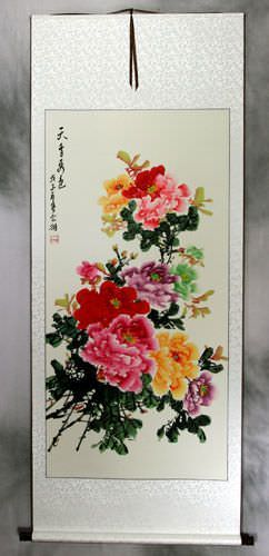 Extra-Large Colorful Peony Flower Wall Scroll