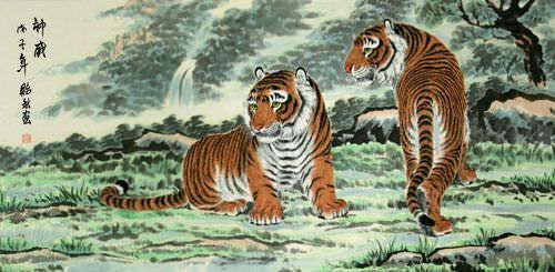 Invincible Might Asian Tigers Large Painting