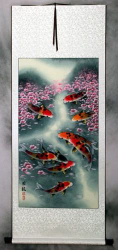 Koi Fish Plum Blossom Wall Scroll