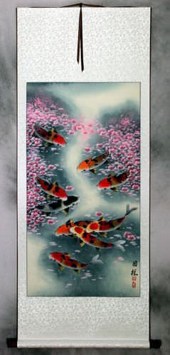 Koi Fish Plum Blossom Wall Scroll