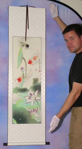 Gary holds a nice Asian koi fish art wall scroll