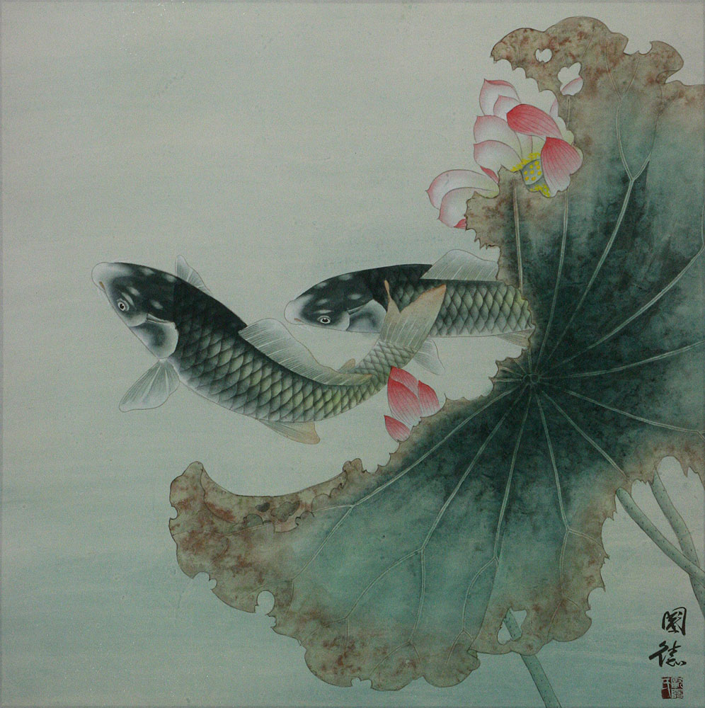 Koi Fish And Lotus Flower Sophisticated Chinese Painting Koi Fish And Lotus Flower Sophisticated Chinese Painting