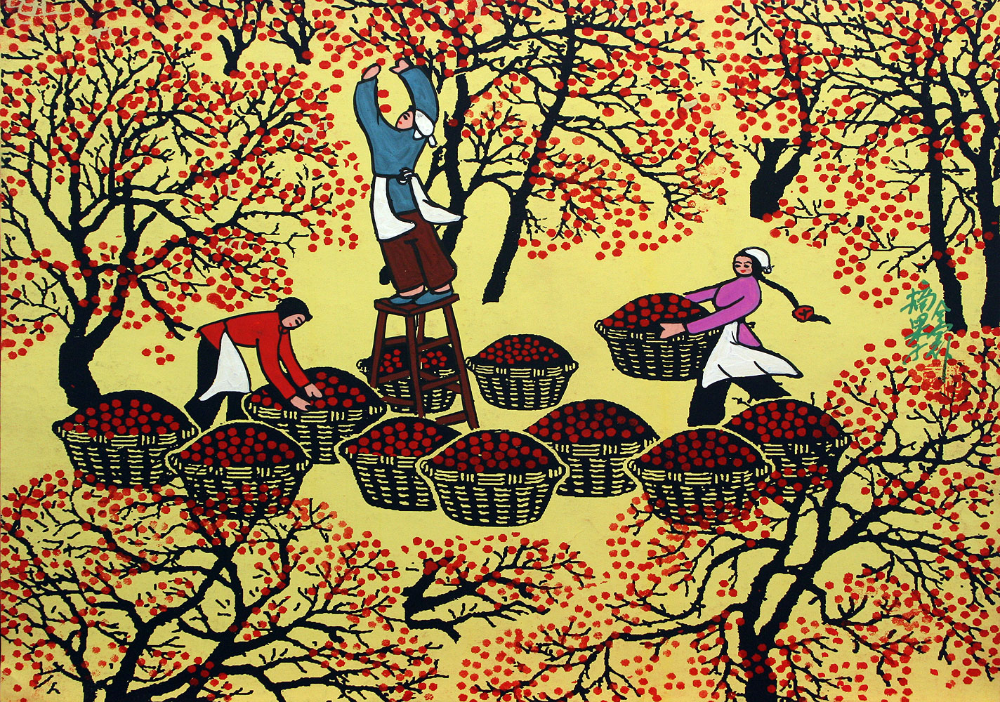 Picking Fruit - Chinese Folk Art Painting - South Chinese Folk Art