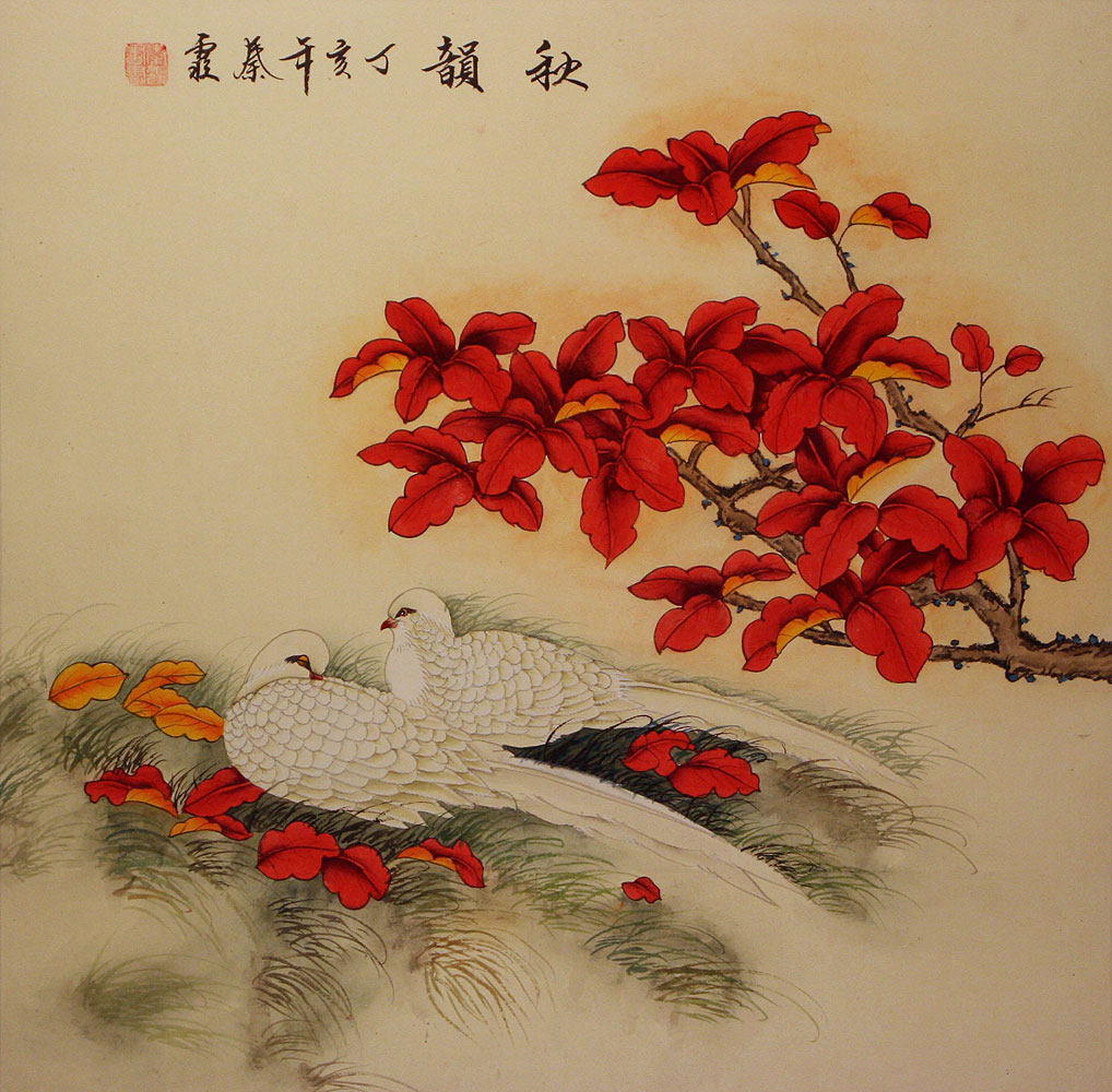 Chinese Love Bird and Flower Painting - Asian Art Bargain Bin ...