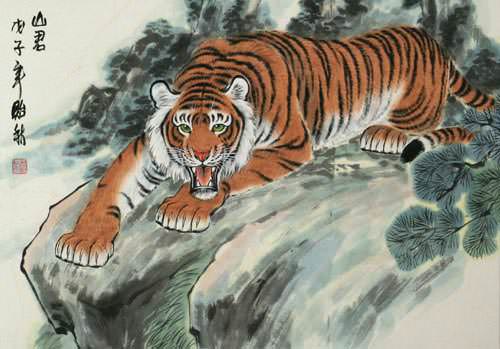 Prowling Chinese Tiger Painting - Tigers & Dragons Paintings and Wall