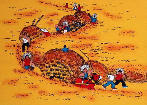 Wheat Harvest - Chinese Peasant Painting - Asian Artwork