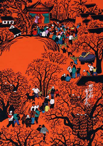 Play Time in Mountain Village - Chinese Peasant Folk Art Painting