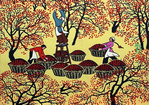 Picking Fruit - Chinese Folk Art Painting - Asian Artwork
