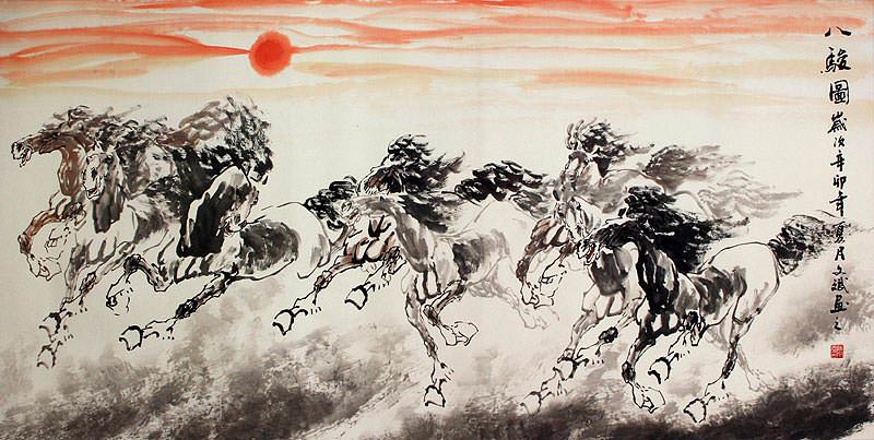 Large Eight Chinese Horse Painting - Chinese Artwork