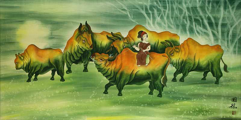Ox Lady - Large Chinese Painting - Chinese Artwork
