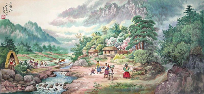 korean in love calligraphy of Korean Landscapes North Asia Village Painting korean in love calligraphy of Korean Landscapes North Asia Village Painting