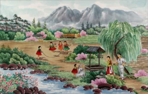North Korean Village Painting - Asian Artwork