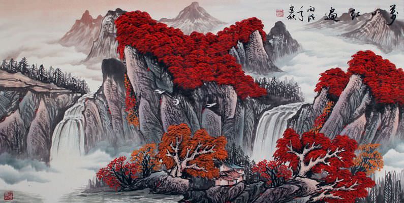 Red Leaves of Autumn - Asian Art Landscape - Landscapes of Asia