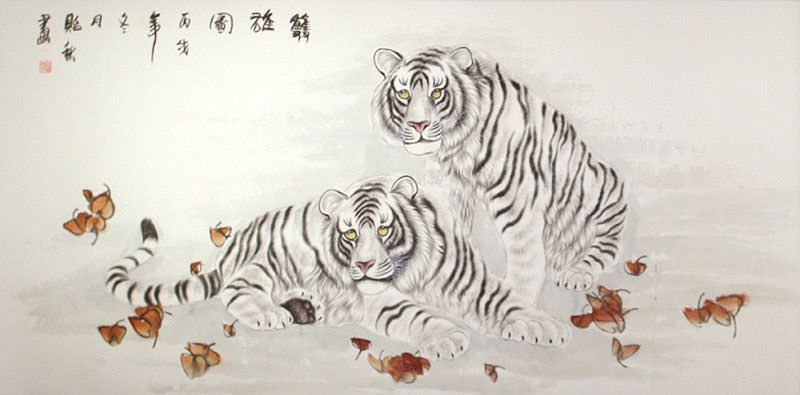 White Tiger - Large Painting - Tigers & Dragons Paintings and Wall