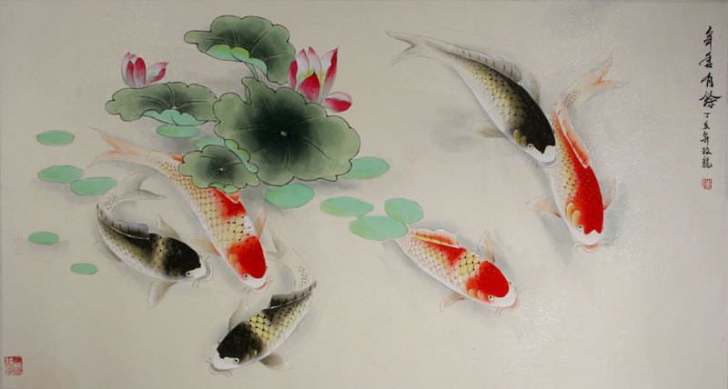 Chinese Koi Fish Watercolor Artwork - Asian Koi Fish Paintings & Wall