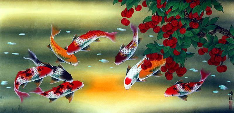 Huge Koi Fish And Lychee Painting Asian Koi Fish Paintings Wall Scrolls Chinese Art